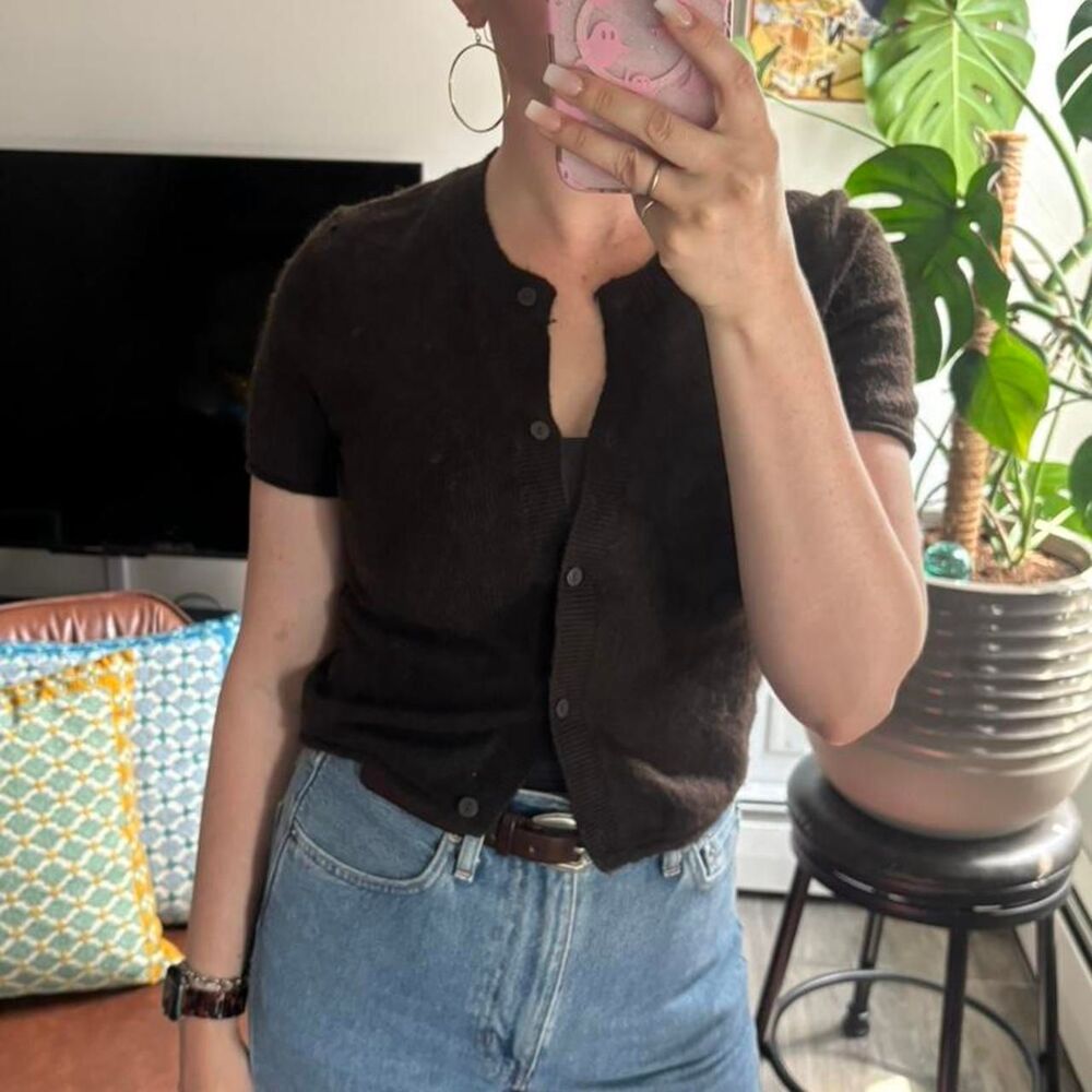 Short Sleeve Brown Cardigan